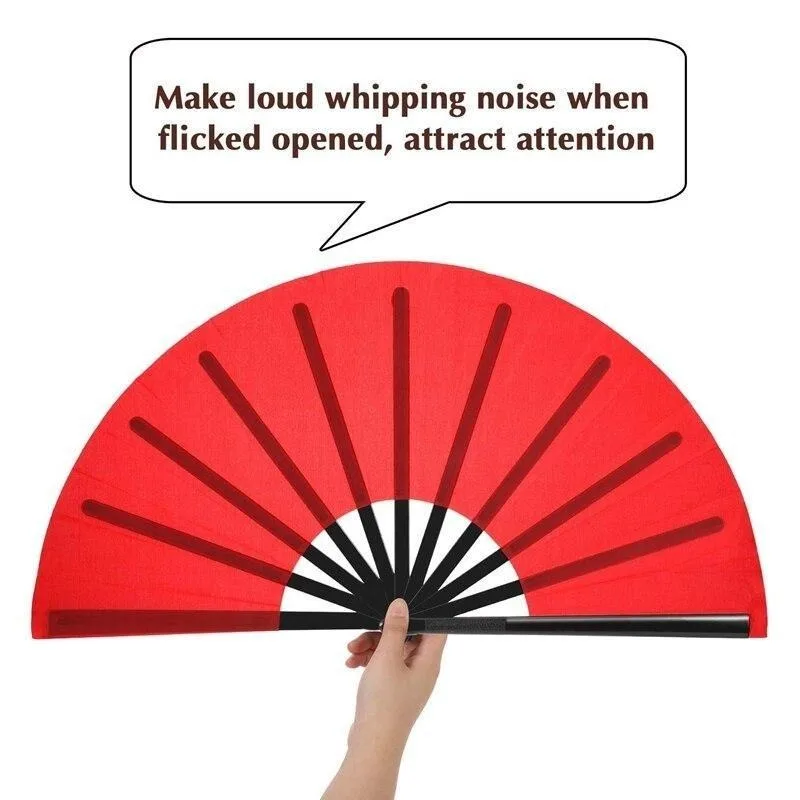 1Pc Large Folding Fan Nylon Cloth Handheld Folding Fan Chinese Kung Fu Tai Fan Decoration Fold Hand Fan for Party Favors Red