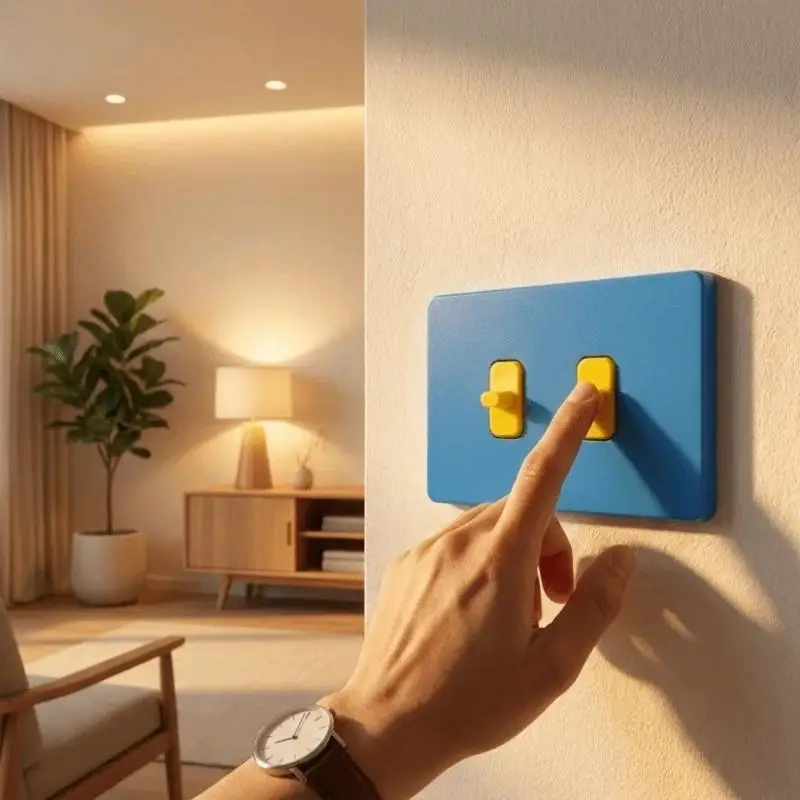 Minimalist Double-button Push-button Light Switch Frame, No Drilling Required. Double-sided Adhesive Sticker Not Included.