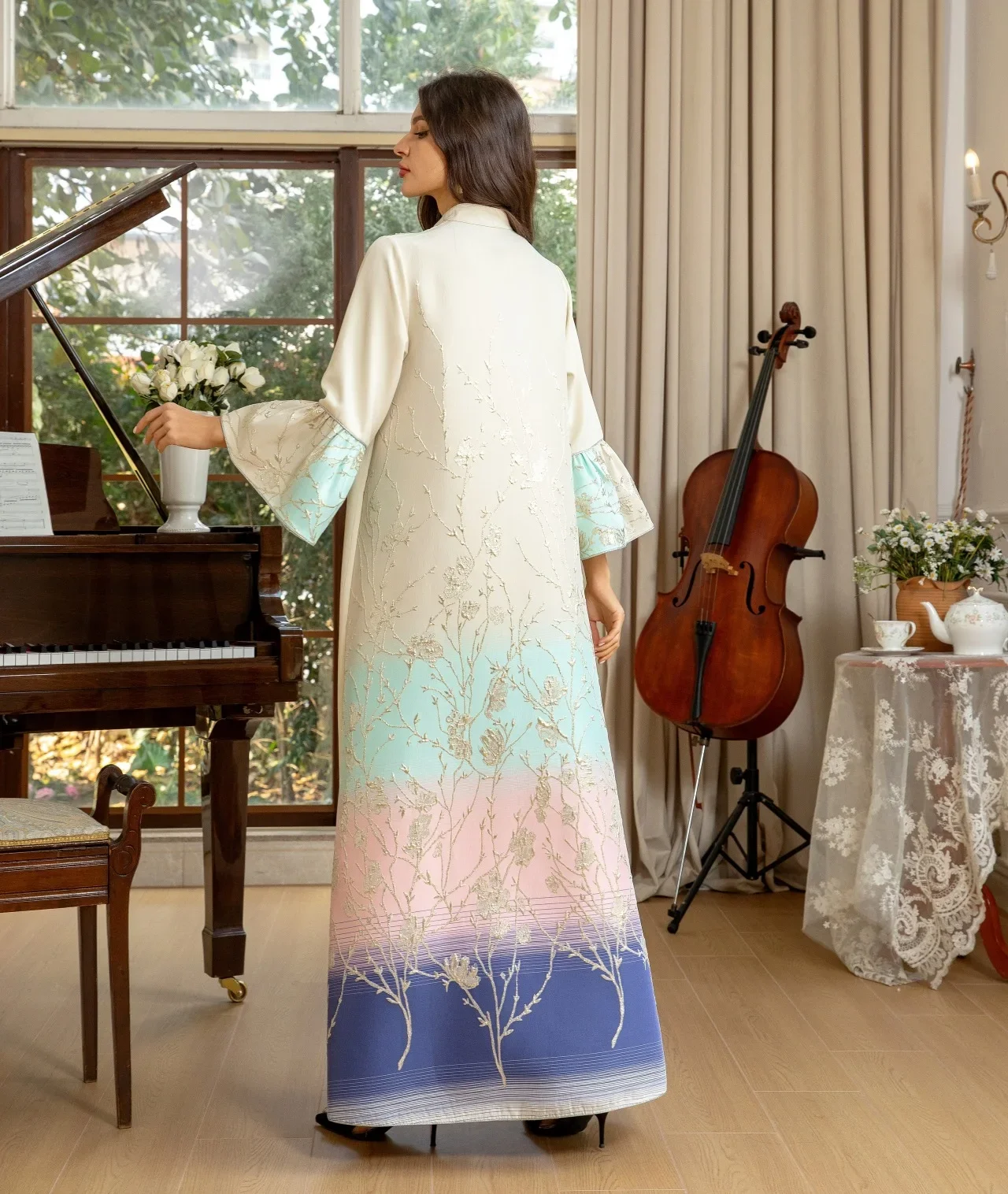 Nieuwe Dubai Moslim Vrouwen Borduren Abaya Maxi Jurk Kaftan Islamitische Arabische Avondjurk Caftan Party Turkije Vestidos Jalabiya Caftan
