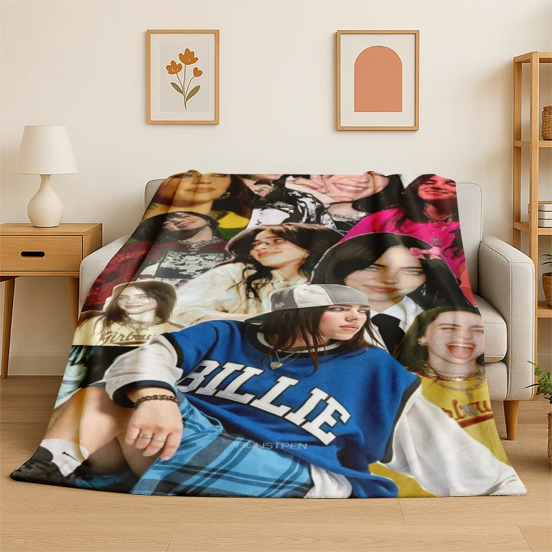 3D Billie Eilish Singer Star Flannel Blanket Soft Warm Throw Blanket for Bedroom Living Room Bed Travel Camping Picnic Gift view 5