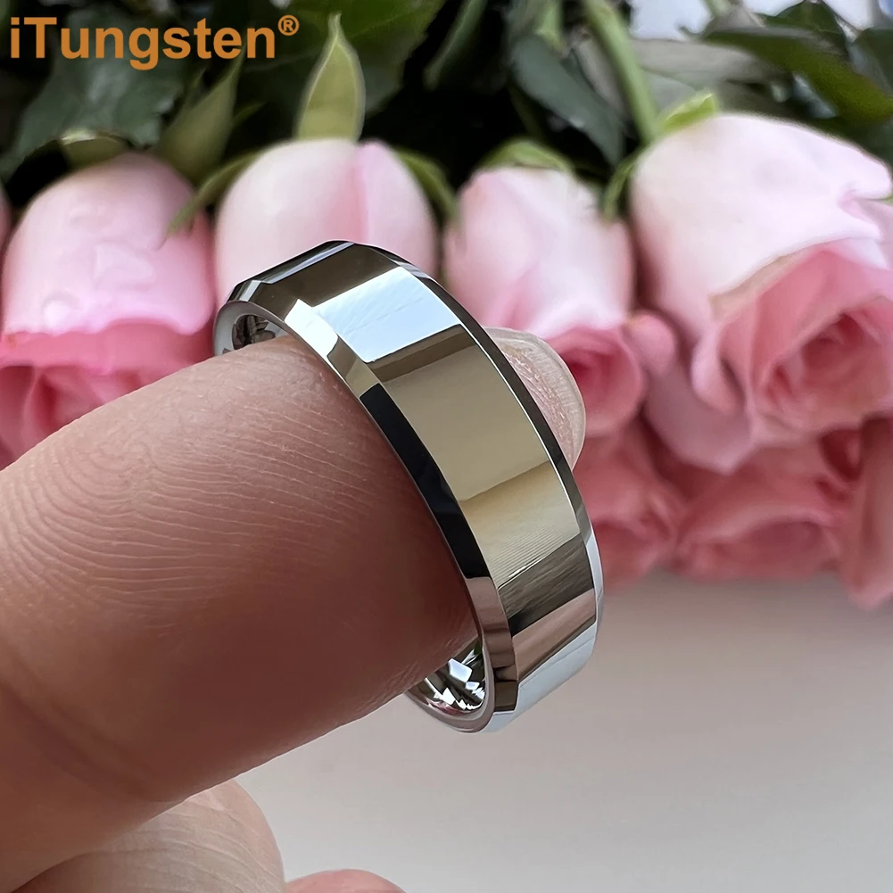 6/8/10/12MM Men Women Tungsten Carbide Ring Wedding Band Engagement Ring With Shiny Polished Beveled Comfort Fit