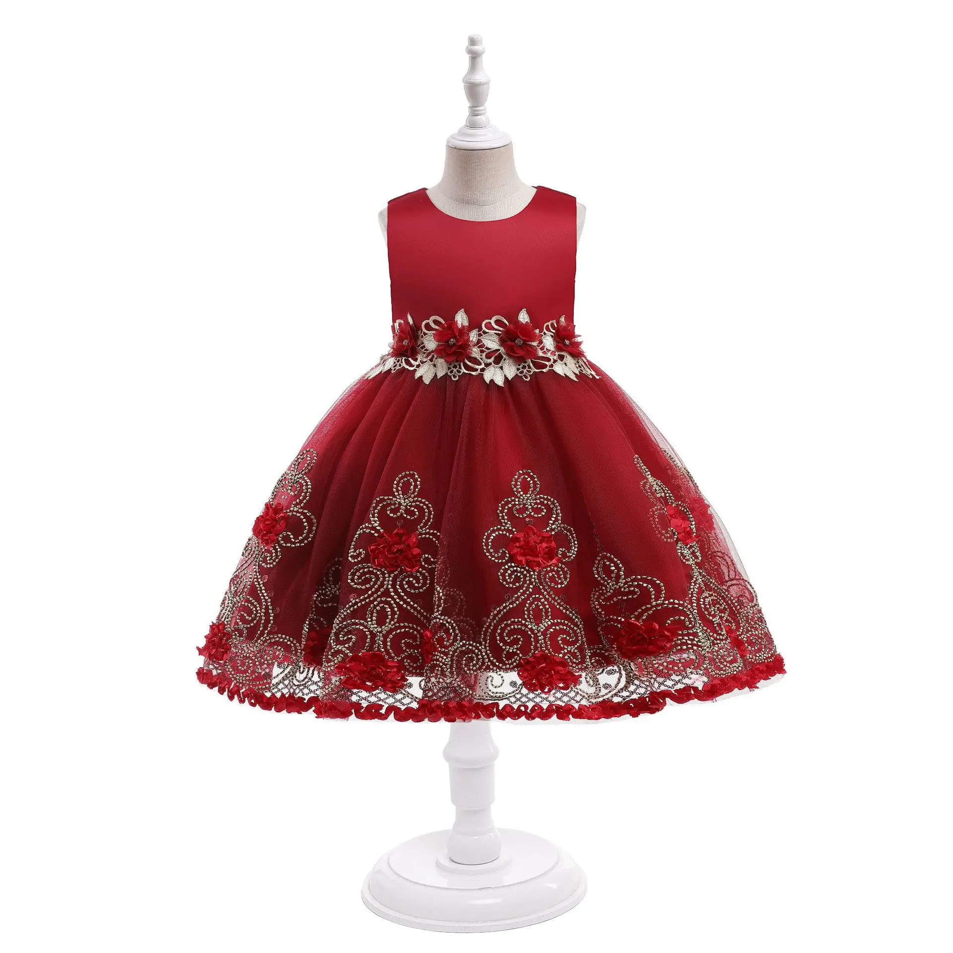 European And American Flower Girls Dress Beading Appliques Princess Ball Gowns Children's Dresses Spring Autumn Summer Gown