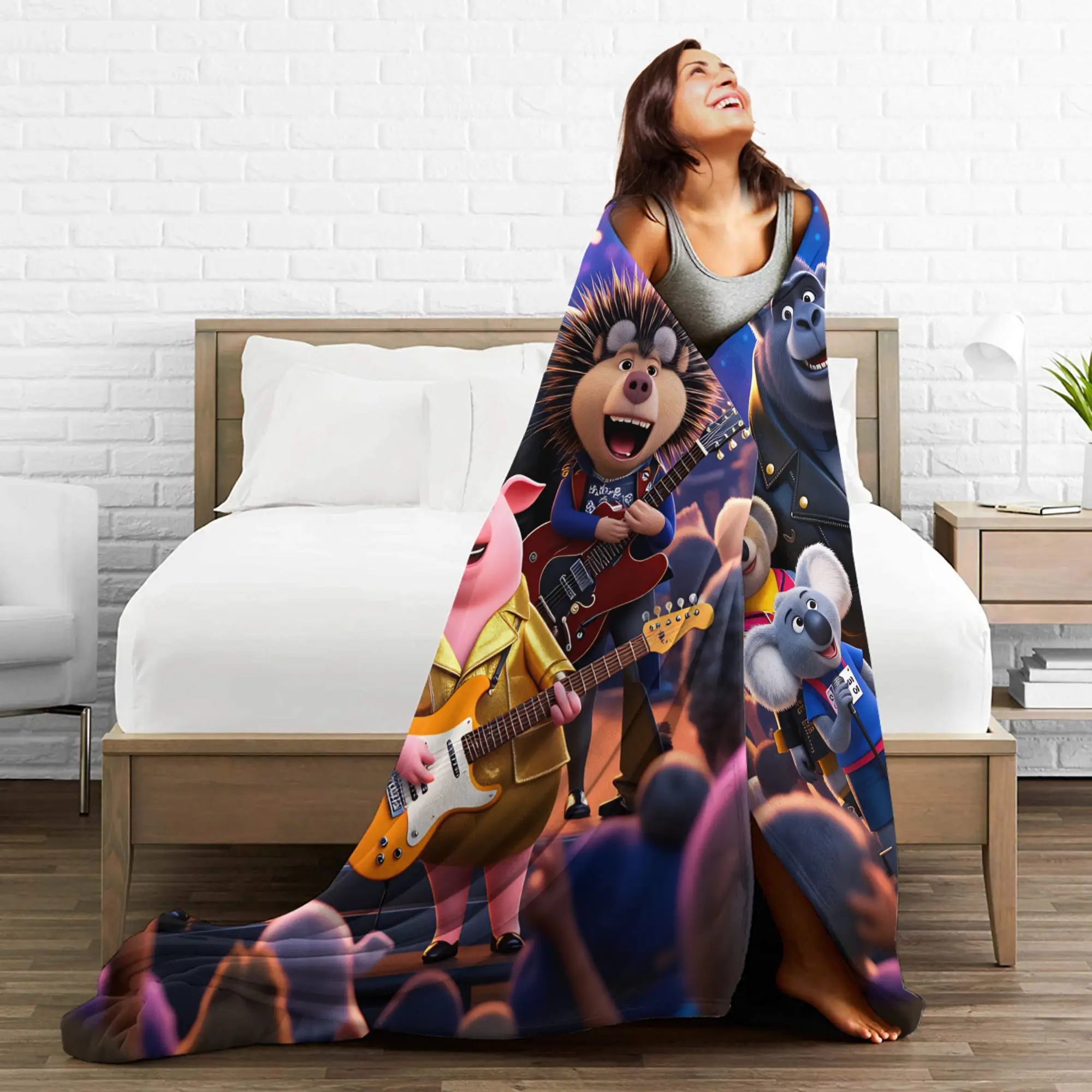 الغناء 2 فيلم جميع الشخصيات المغفل الرماد جوني بطانية ناعمة السفر مكتب أفخم الفراش يلقي رقيق المفرش أريكة غطاء سرير #4