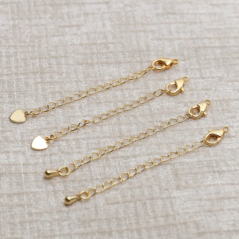 1pcs Diy Gold Color Love Water Droplet Tail  Extension Chain End Lobster Clasp Handmade Charms Accessories For Bracelets