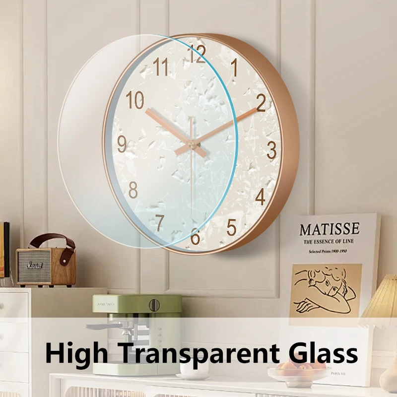 Elegant Silent Wall Clock Round ABS Frame with Rose Golden Numerals Clock for Living Room Bedroom Kitchen Cafe Home Wall Decor