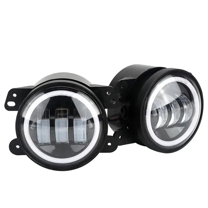 4 Inch Round LED Fog Light With White Halo Ring DRL Amber Turn Signal Lamp For Jeep Wrangler JK Dodge Chrysler Off-Road Fog Lamp