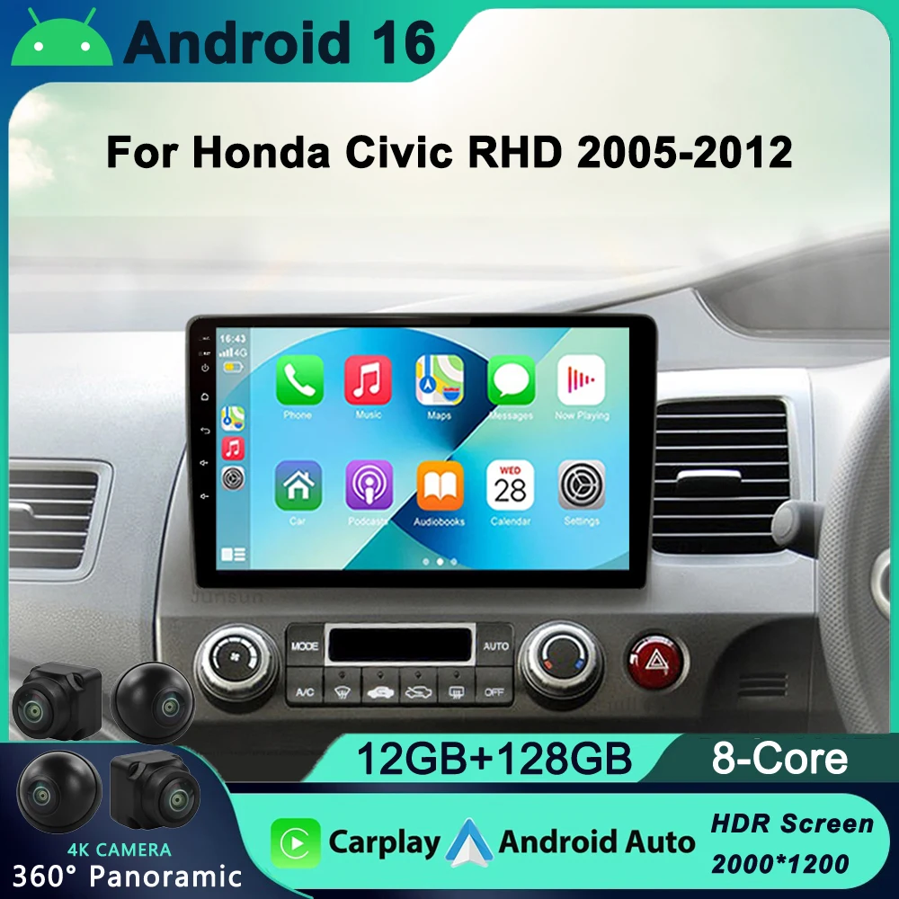 

Android 16 Car Radio for Honda Civic RHD 2005 - 2012 Multimedia Player 2 Din Right Hand Drive Navigation GPS Carplay DVD