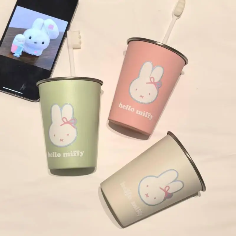 Miffy Cartoon Print Stainless Steel Cup Portable Toothbrush Mug Household Bathroom Washing Water Tumbler Anniversary Gift