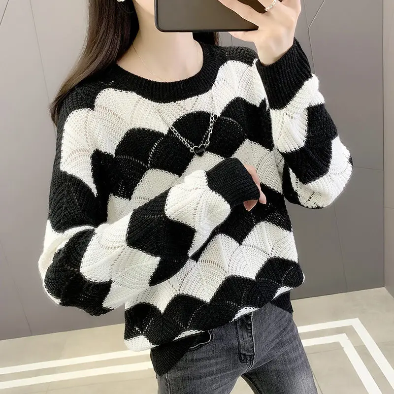 Fashion Loose Knitted Wave Cut Hollow Out Sweaters Women\'s Clothing 2023 Autumn Winter Oversized Korean Pullovers Casual Tops