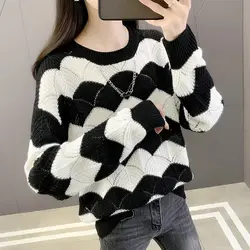 Fashion Loose Knitted Wave Cut Hollow Out Sweaters Women's Clothing 2023 Autumn Winter Oversized Korean Pullovers Casual Tops