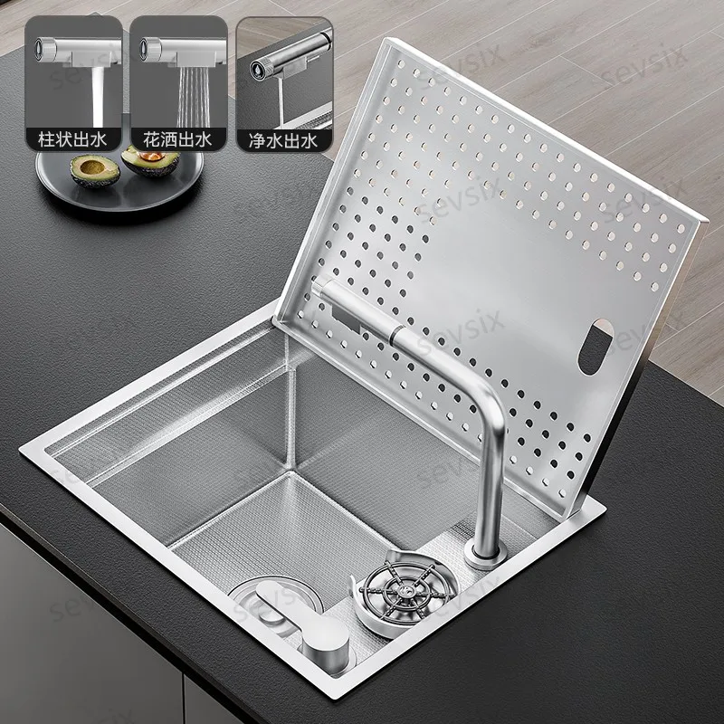 Stainless Steel 5240 Kitchen Sink with Pull-Out Faucet & Drainer Board, Modern Design for Easy Cleaning & Food Prep