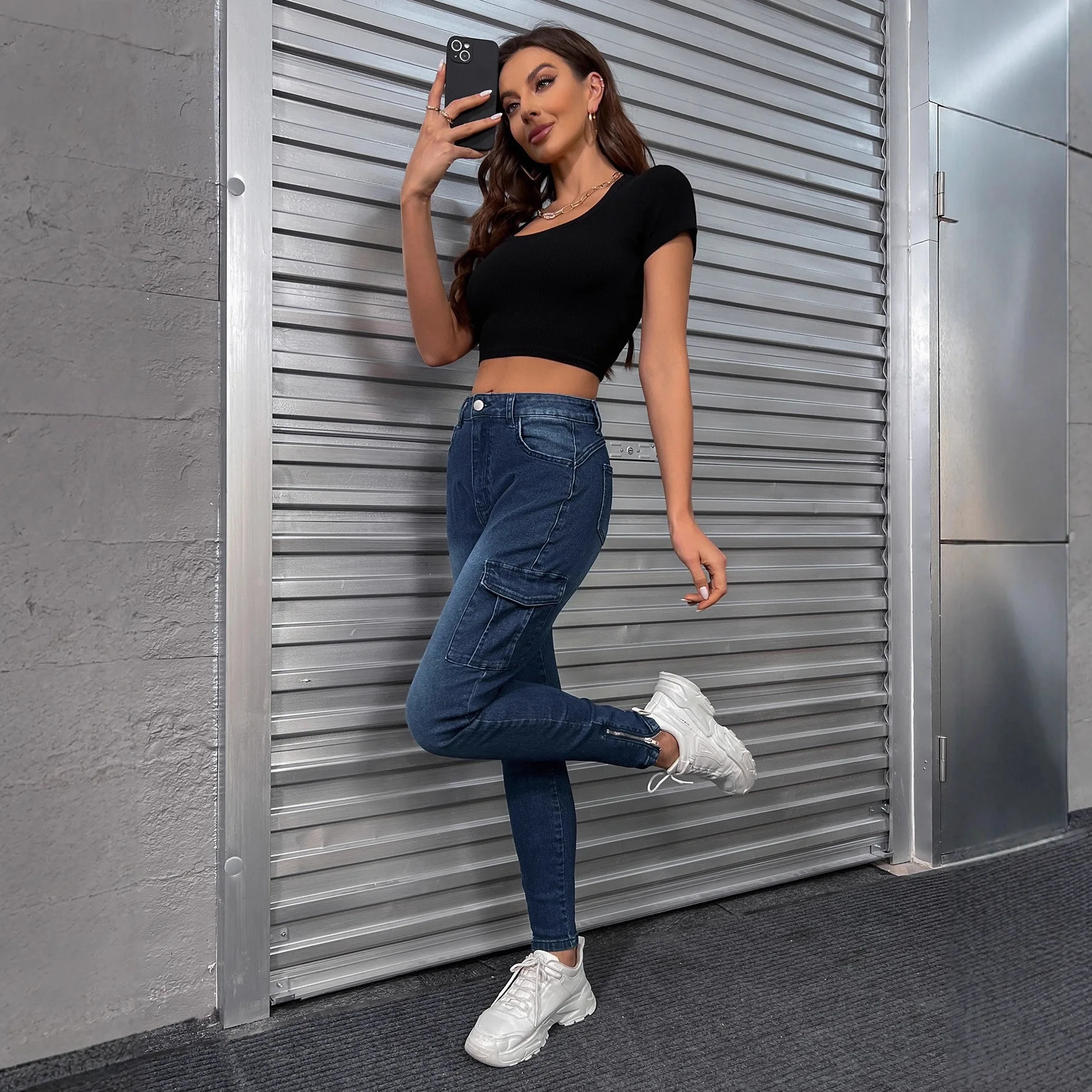 

Европейские и американские джинсы, женская трехмерная сумка, джинсовые повседневные брюки, женские брюки с высокой талией