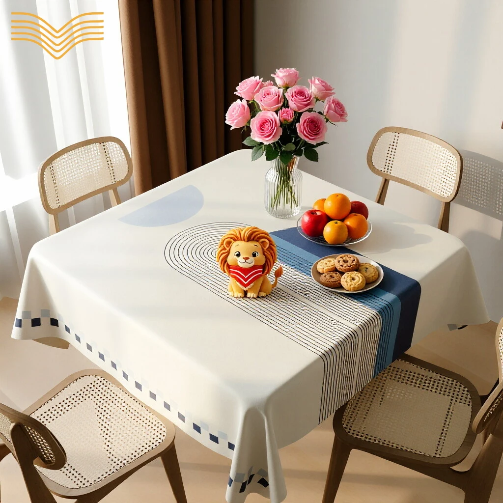 Minimalist Geometric Printed Desk Cloth For Dining Table Coffee Table Household Decor Easy To Clean Cream Style Waterproof