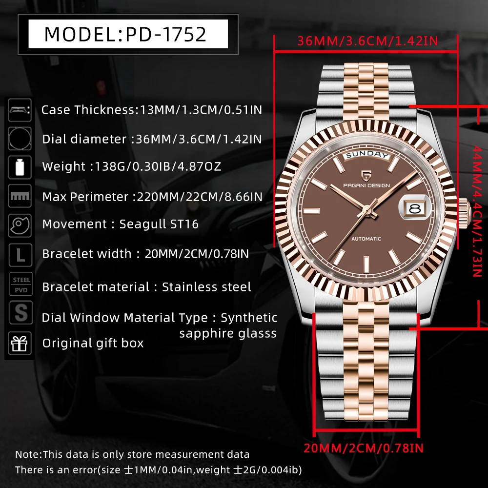 باجاني ديزاين DD36 ساعات رجالية ساعة ميكانيكية ذهبية وردية أوتوماتيكية فاخرة 2025 AR الياقوت مرآة ساعة اليد هدايا رجل الساعات