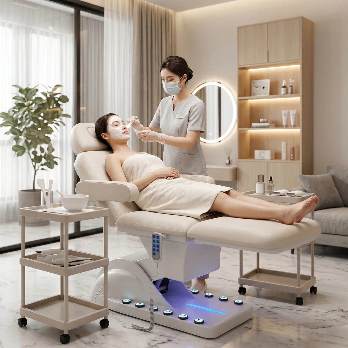 3 Motor Full Electric Heavy-Duty Adjustable Massage Bed for Spa Waxing Facial Pro Esthetician Furniture