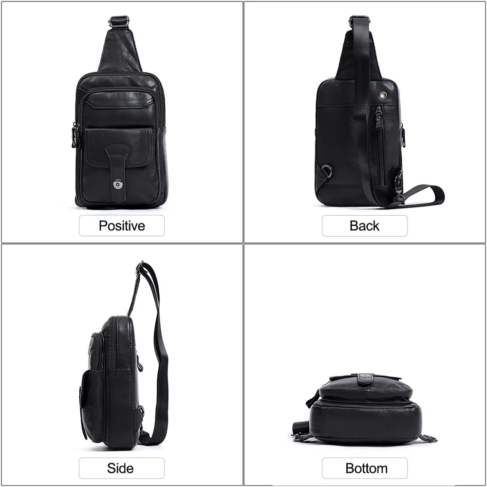 Bolso de pecho de cuero genuino para hombre, bolsa de mensajero cruzada duradera, bolsas de hombro informales, mochilas de día, paquete de pecho para hombre