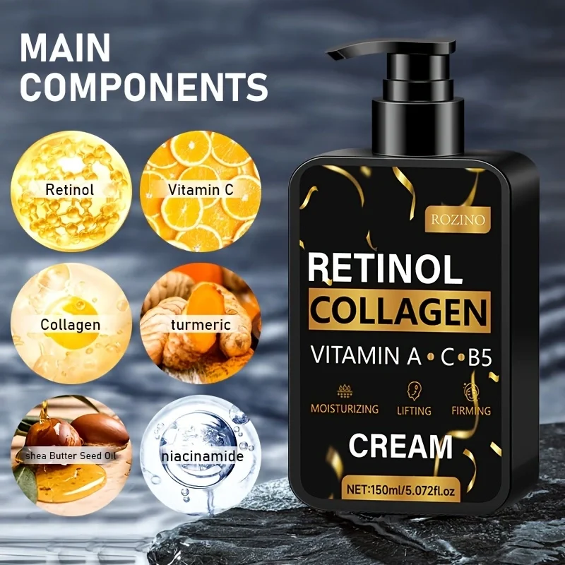 Retinol Collagen Face Cream with Vitamin C B5, Anti-Aging Skin Tightening Moisturizer for Wrinkles and Fine Lines, Firming Lifting Facial Lotion for Dull Skin, Summer Daily Hydrating Skin Care, Fast Absorbing Non-Greasy Formula, 150ml/5.072fl oz view 6