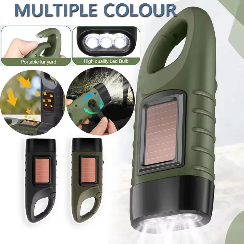 Outdoor LED Hand Pressing Dynamo Solar Crank Power Flashlight Torch Light Hand Press Crank Camping Lamp Light for Outdoor Home