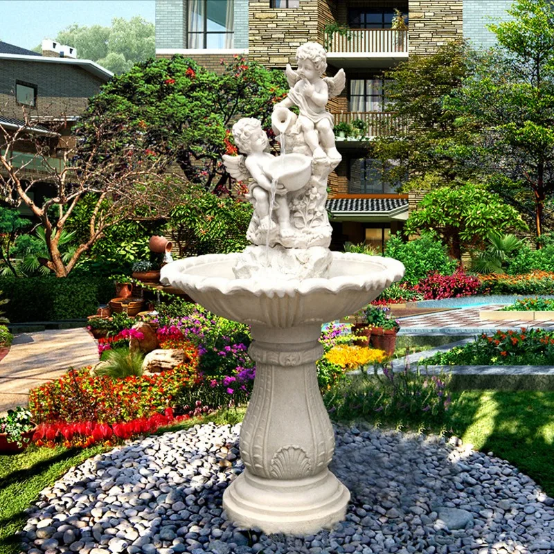 Villa Garden European Fountain Flowing Water Ornament Outdoor Garden Landscape Fish Pool Sandstone Fountain Little Angel Sculptu