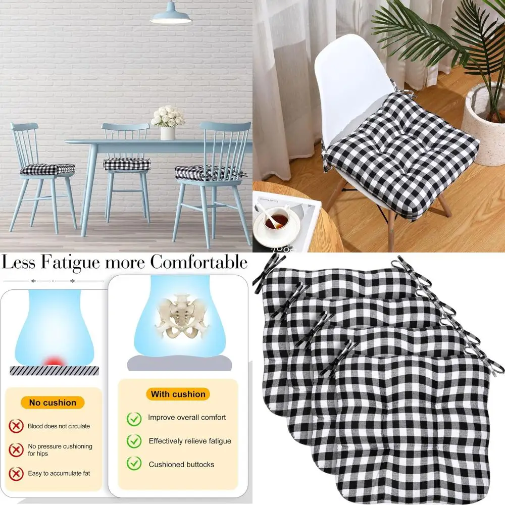 

Подушки для обеденных стульев в клетку Buffalo, мягкие и удобные подушечки для сидений для кухни, дома, улицы, патио (черный и белый)