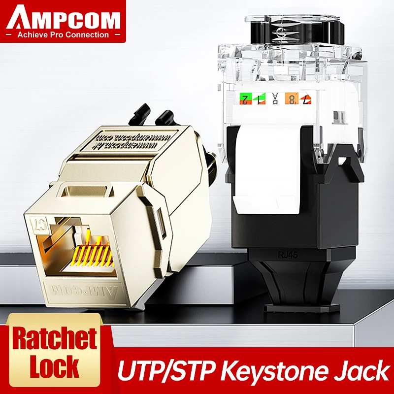 AMPCOM RJ45 Keystone Jack,CAT6/6A/7/7A/8 UTP 1000Mbps/ STP 40Gbps Zinc Alloy Self-lock Toolfree Network Module Jacks -1PC/Pack