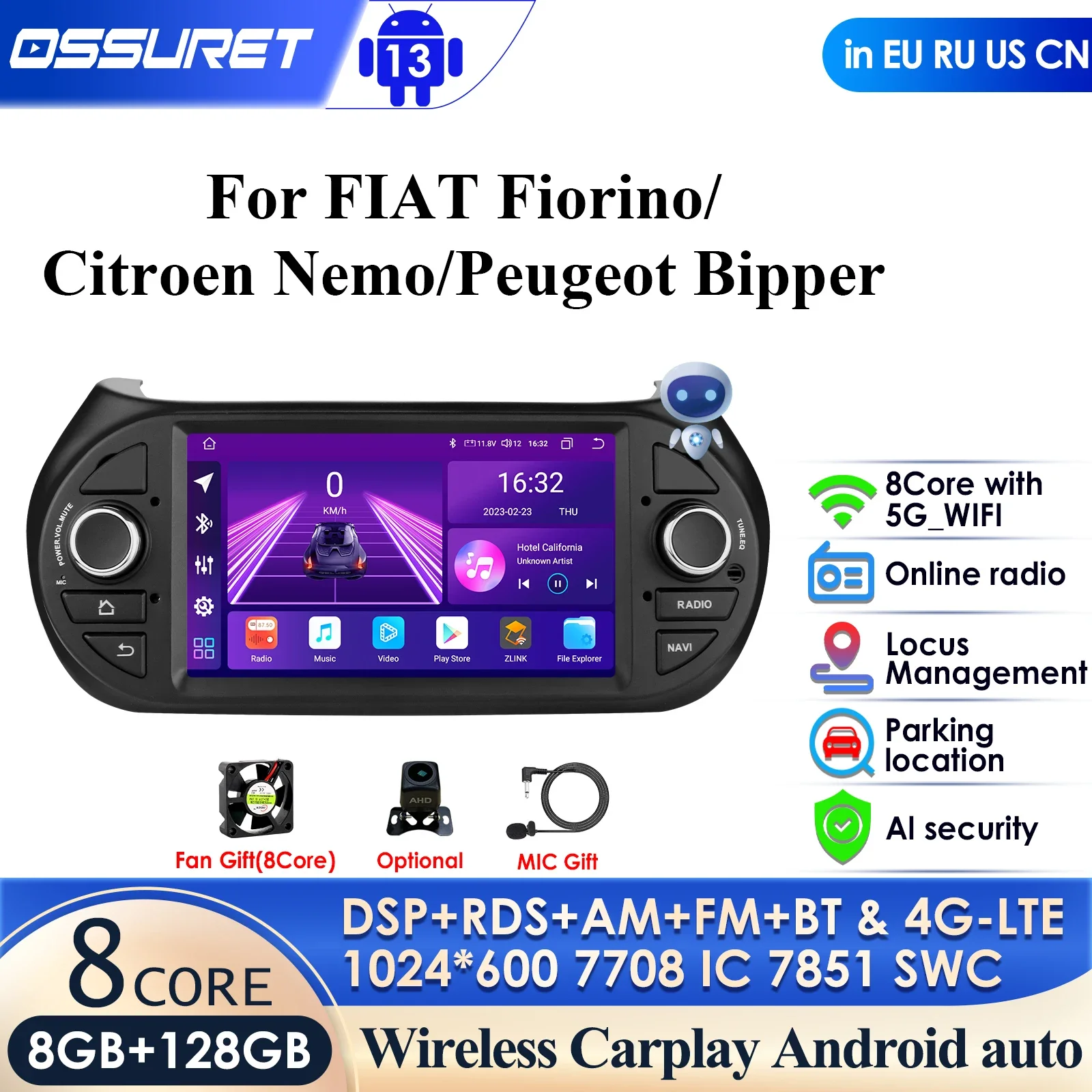 

2din Android Car Radio Multimedia Video Player for Fiat Fiorino / Citroen Nemo /Peugeot Bipper GPS Carplay 4G WIFI DSP BT Stereo