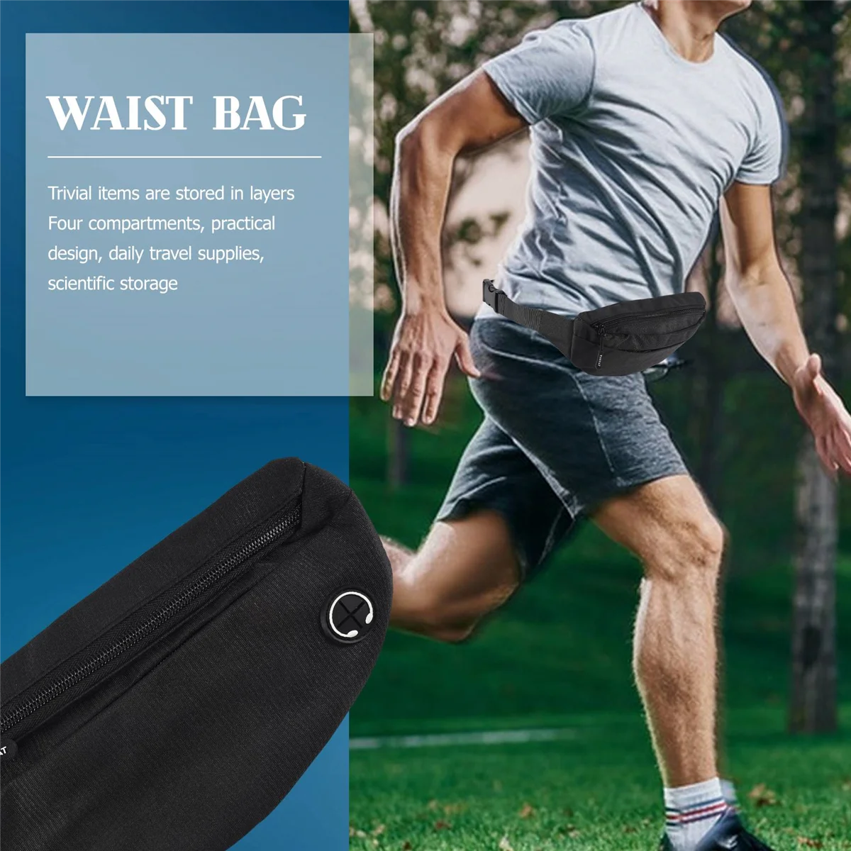 FZFZ 男性男性財布カジュアル大型電話ベルトバッグポーチ旅行電話バッグファニーヒップ 4 ポケットブラック