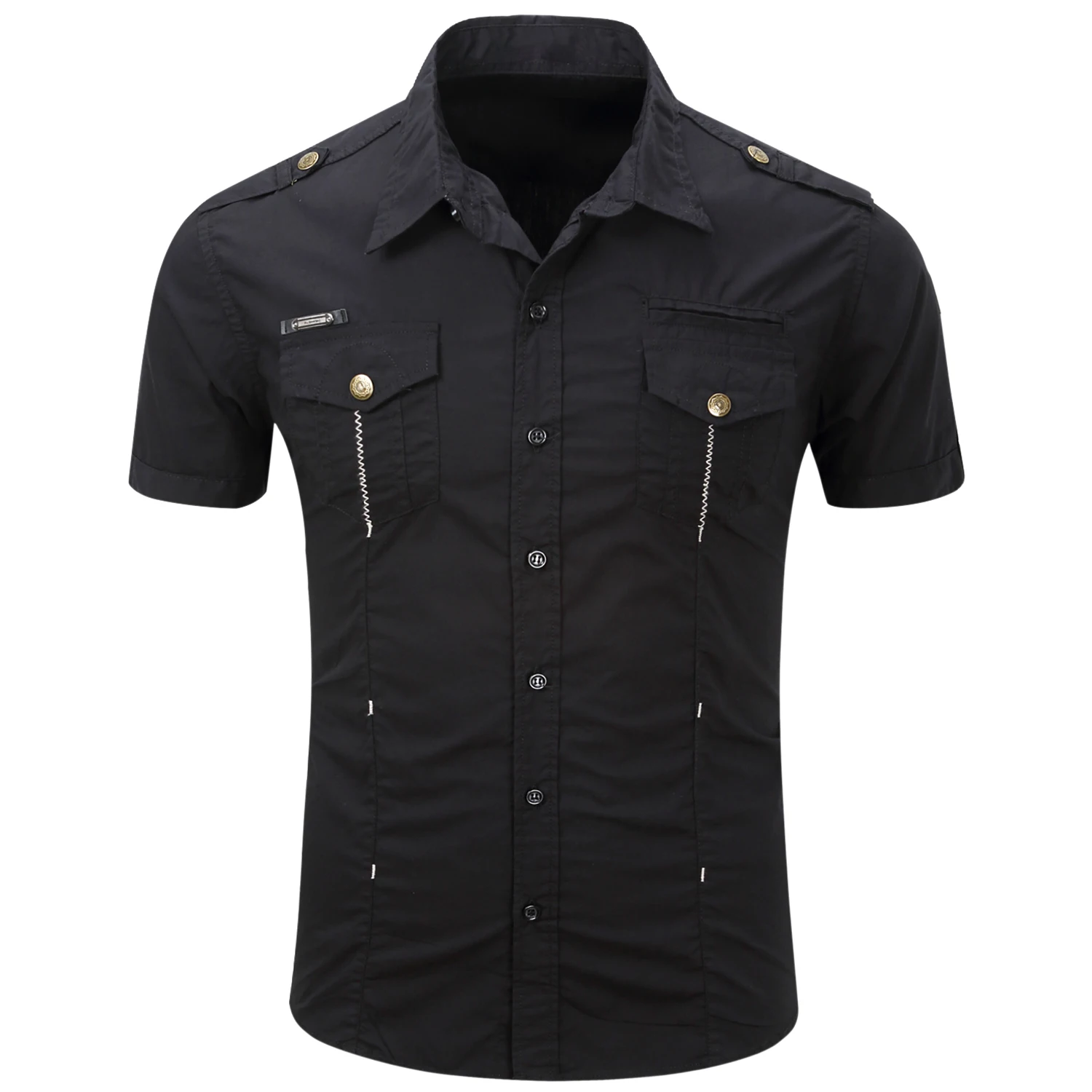 Neue Mode 2023 Herren Safari Shirt Kurzarm Sommer Casual Taktische 100 % Baumwolle Cargo Outdoor Tasche Arbeitshemden für Männer