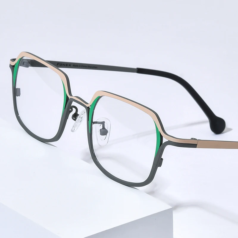 FONEX Pure Titanium Glasses Frame Men 2024 New Women Fashion Retro Square Eyeglasses Color Eyewear F85857