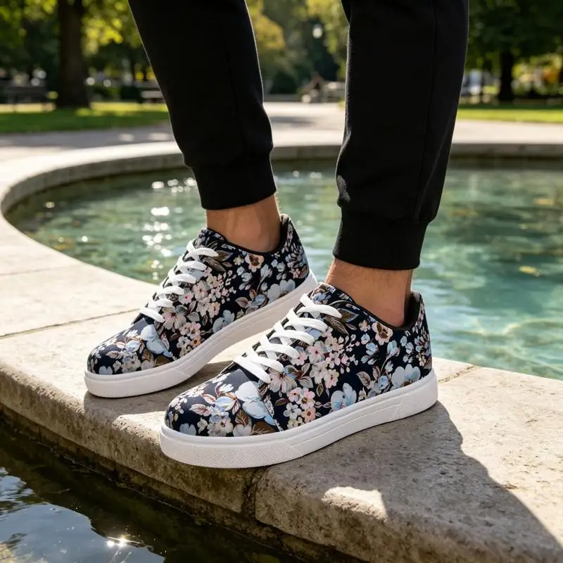 Ladies Men's Road Running Shoes，White sneakers with floral print，Vintage Romantic Floral Design，Lightweight and comfortable, sui