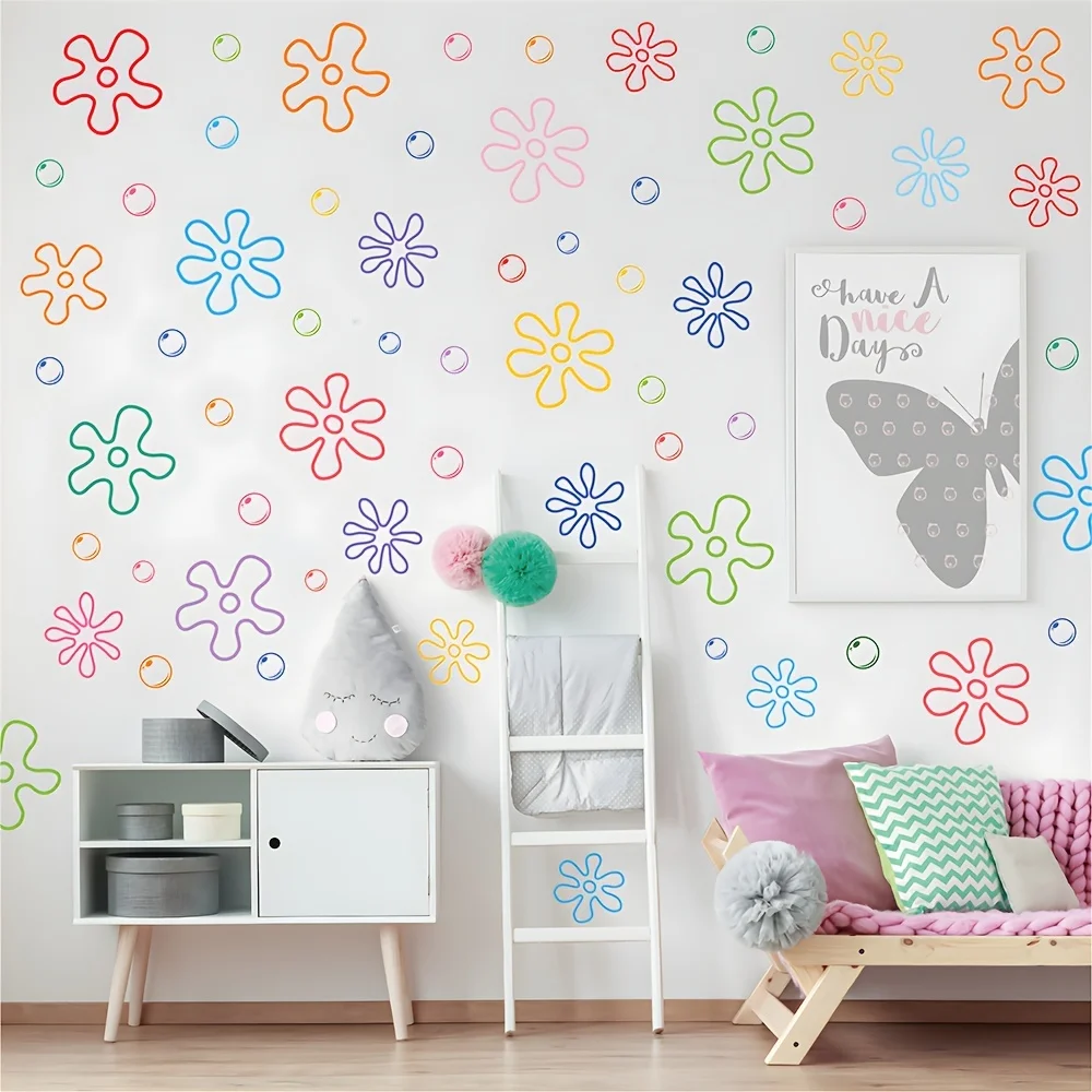 Flowers Bubbles Wall Decals Under The Sea Birthday Party Decorations Wall Stickers Wall Decor for Boys Girls Bedroom Bathroom