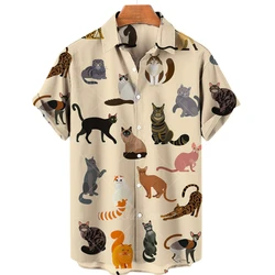 Blusa con estampado de Anime para hombre, camisa elegante con estampado de gato bonito en 3D, con mangas, ropa Social de verano, 2023