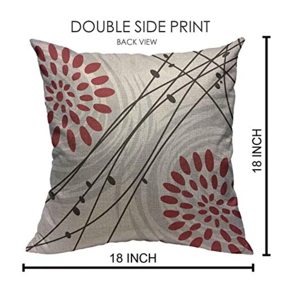 Throw Pillow Covers Black Bold Red Floral Design Gray Grey Home Cotton Linen Decorative Square Pillowcases Cushion Cover 18 X 1