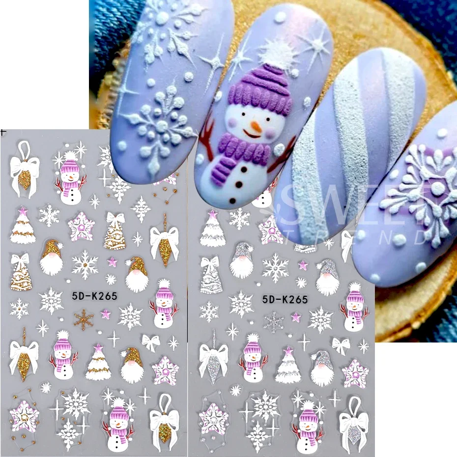 Christmas Nail Sticker 5D Gold Glitter Snowflake Elk Penguin Bells Design Adhesive Nail Slider Decals Winter Manicure Decoration