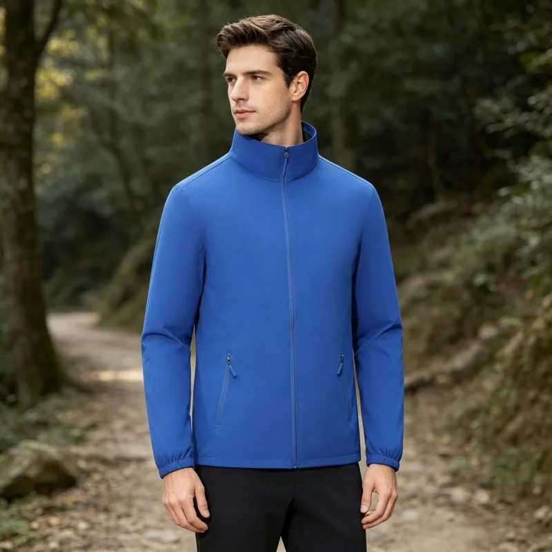 Men Clothing Thin Windbreaker Jacket Long-Sleeved Tops Lightweight Windproof Zipper Pocket Softshell