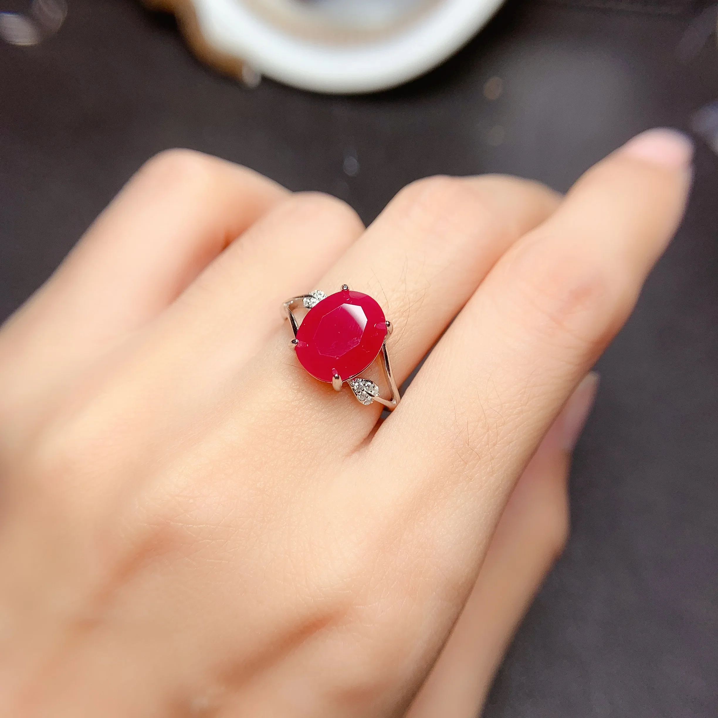 Large particles of Burmese pink natural ruby ring welfare genuine 925 sterling silver carrying certificate wedding jewelry