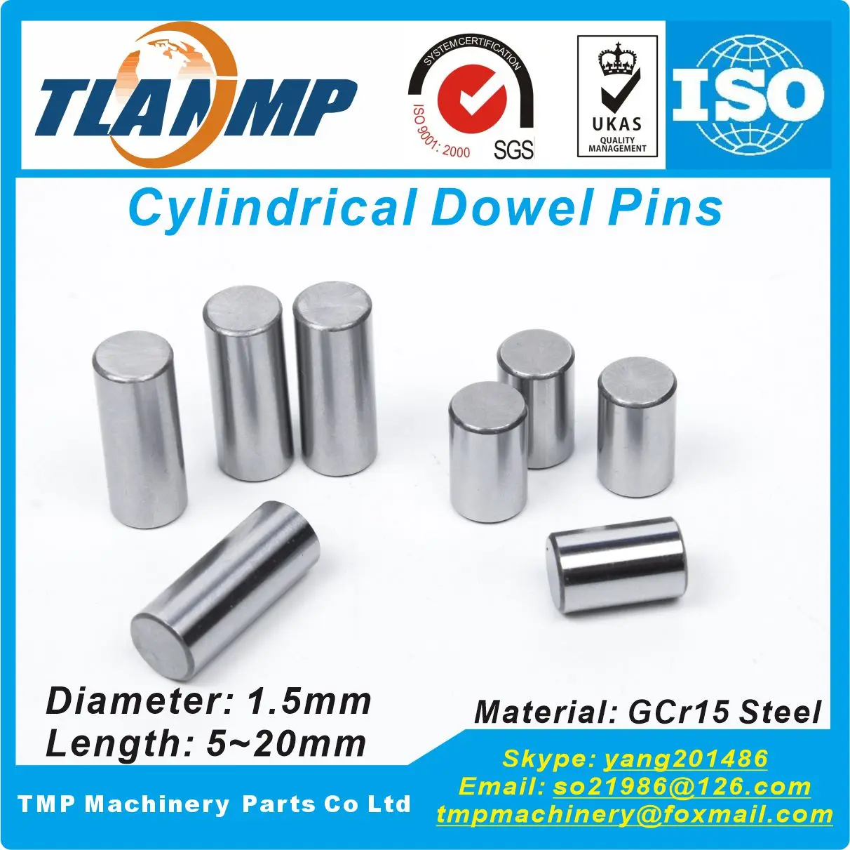 

Φ1.5*5/6/8/10/12/14/15/20mm ,Diameter 1.5mm Locating Pins/Dowel pins/Cylindrical position pins -TLANMP Material:Steel GCr15