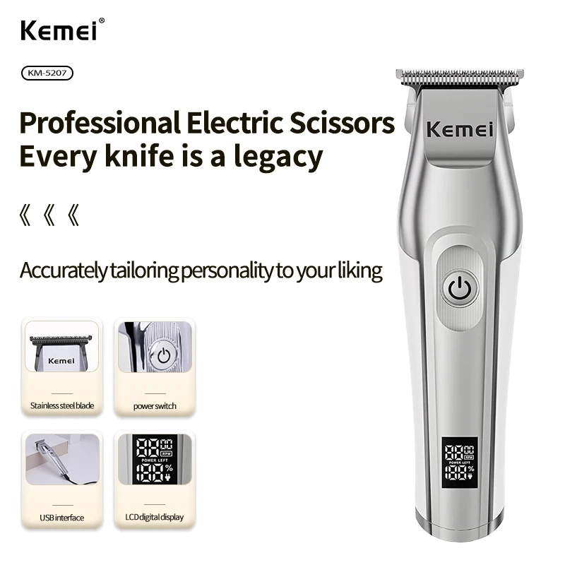 Kemei 5207 электрическая машинка для стрижки волос для мужчин с нулевым зазором USB перезаряжаемые домашние инструменты для стрижки волос профессиональный парикмахерский беспроводной триммер для волос
