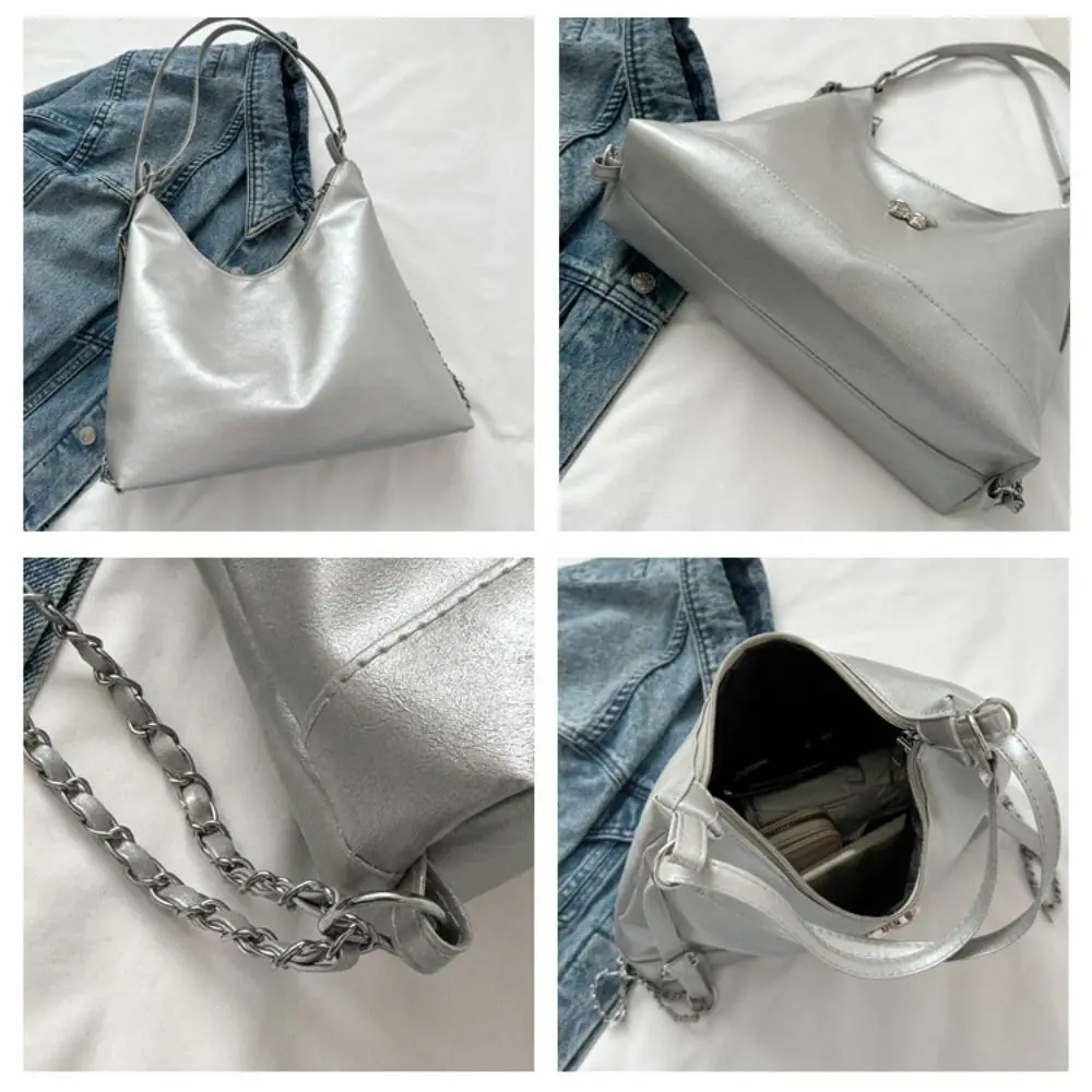 Bolsa Crossbody PU monocromática simples para mulheres, bolsas de ombro, bolsa de balde, grande capacidade, bolsa axilas