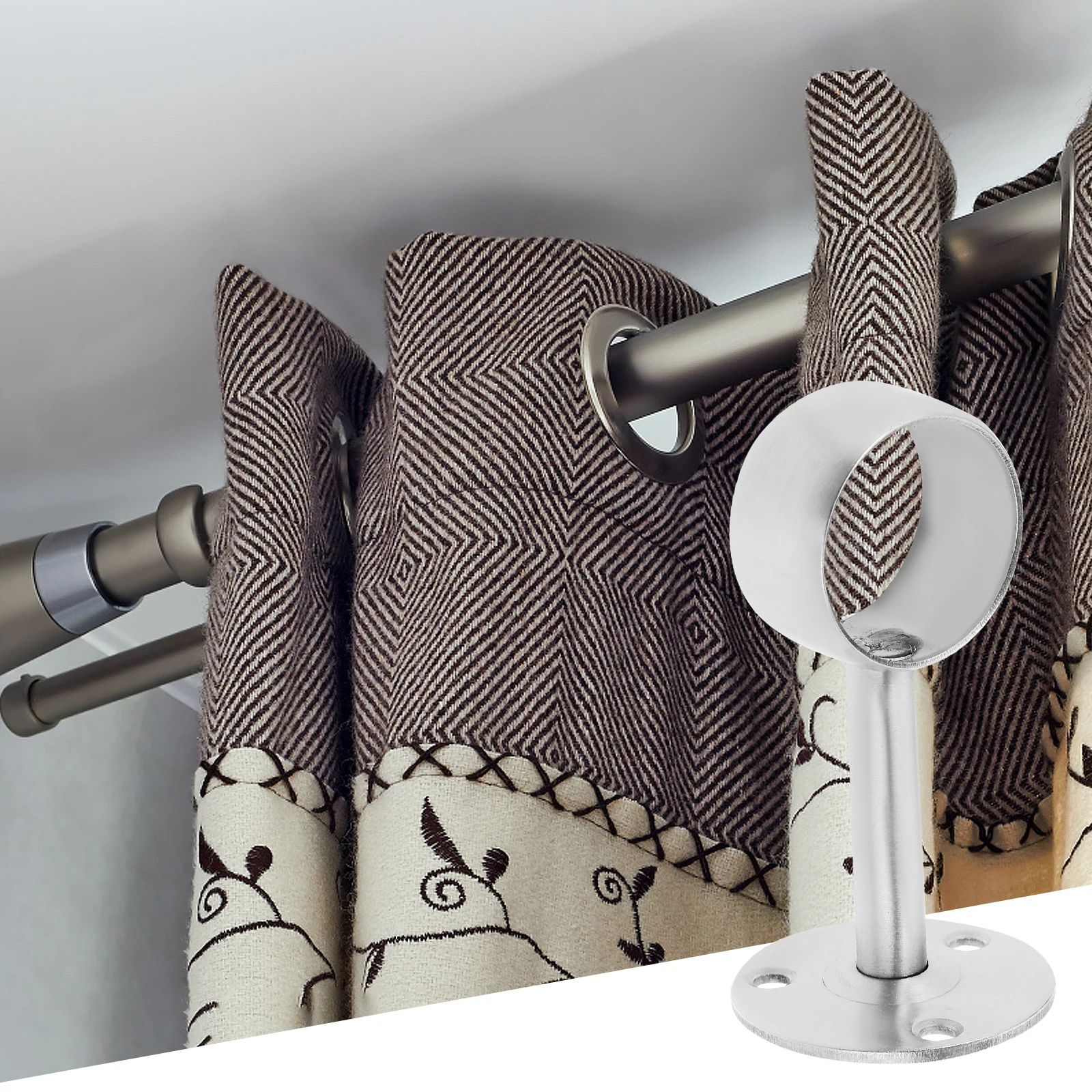 

2pcs Stainless Steel Towel Bar Bracket For 25Mm Rods Heavy Duty Closet Curtain Rod Holder Wall Mount Bathroom Organizer