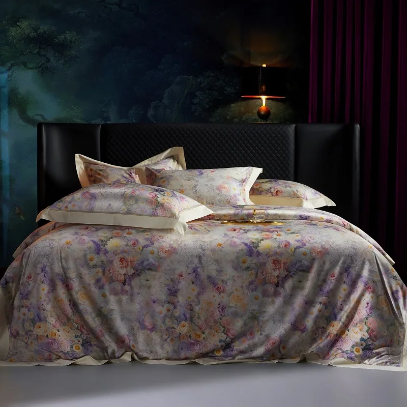 Premium 1200TC Egyptian Cotton Vintage Oil Painting Style Flower Print Bedding Set Duvet Cover Flat/Fitted Bed Sheet Pillowcases
