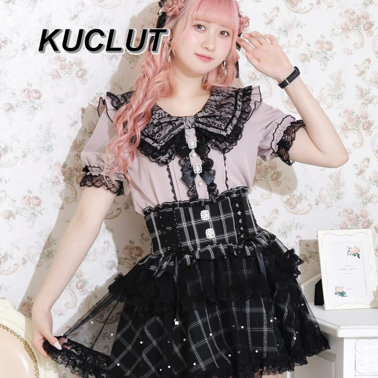 Japan's Original New Sweet and Cute Bow Lace Short-sleeved Shirt Fashion Blusas Femininas Elegantes Women's Tops Summer