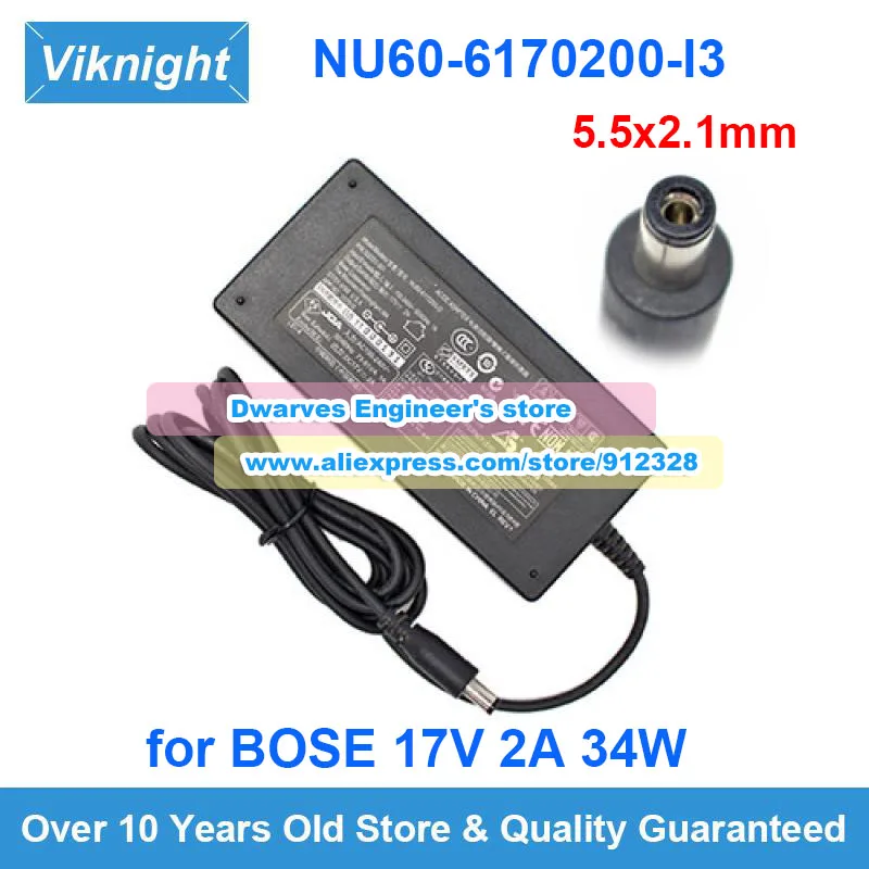 Imagem -01 - Nu606170200-i3 17v 2a 34w 5.5x2.1 mm Adaptador ac para Bose Monitor de Música m2 m3 Nu60-617020013 Carregador 302251001 Fonte de Alimentação