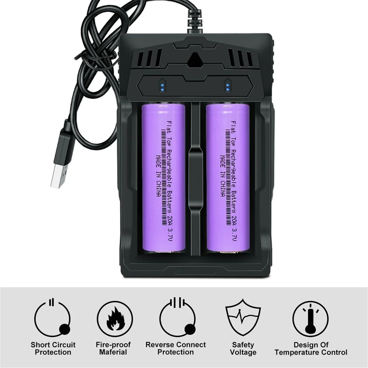 18650 Rechargeable Battery Flat Top 20A with 18650 Battery Charger,for 3.7V Rechargeable Batteries