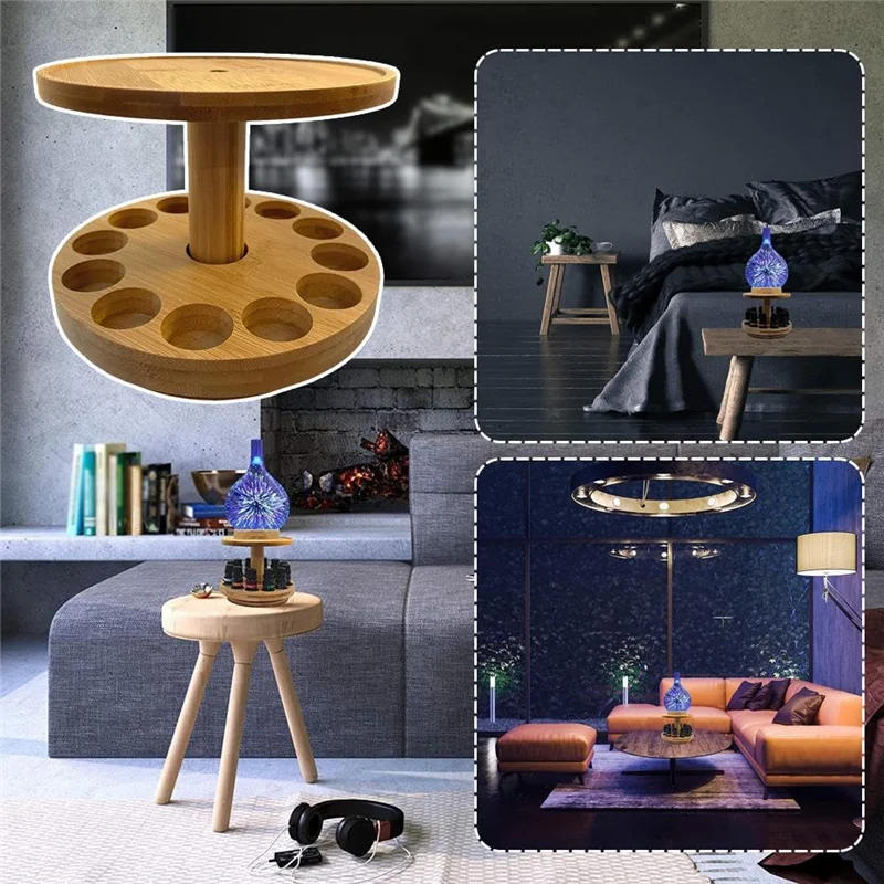 

ALIM-Essential Oil Diffuser Stand Round Stand Tray Double Layer Essential Oil Display Stand Essential Oil Storage Rack