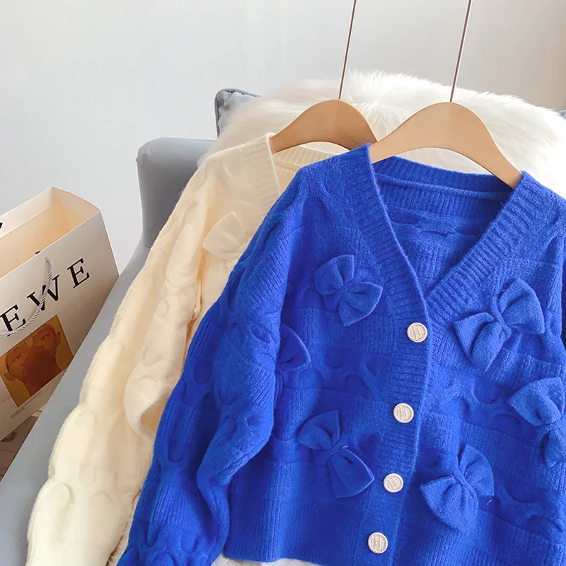Klein bleu ort ouvert Cardigan printemps tricoté vêtements d'extérieur femmes Faionable haut petite taille v-ne Long Sve coupe régulière