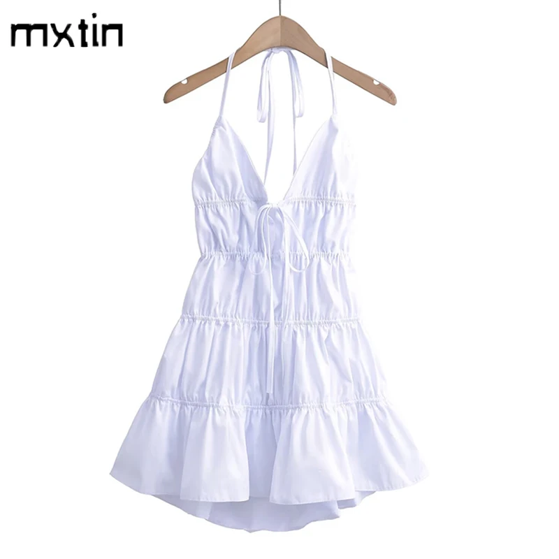 

2024 Women's Short Dress Summer White Vintage Spaghetti Strap Female Party Evening Elegant and Pretty Women's Dresses Vestidos