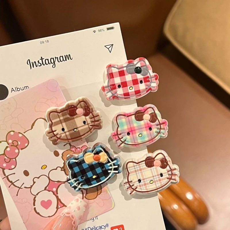 Sanrio Hello Kitty Hair Clip Cartoon Fashion Sweet Girls Side Bangs Clip Kitten Bow Edge Clip Simple Versatile Duckbill Hairpin