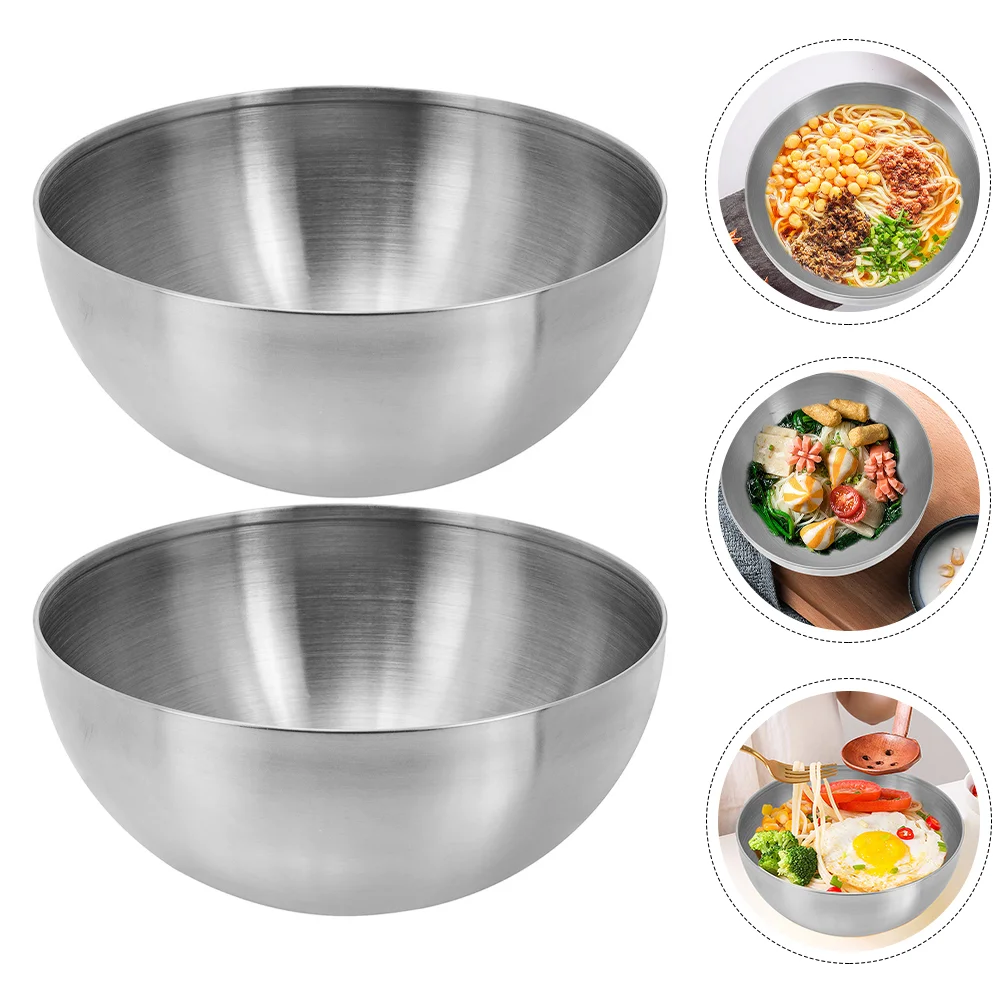 

2 Pcs Stainless Steel Salad Bowl Nesting Bowls Korean Silver Kitchen Dressing Containers Mixing Spaghetti