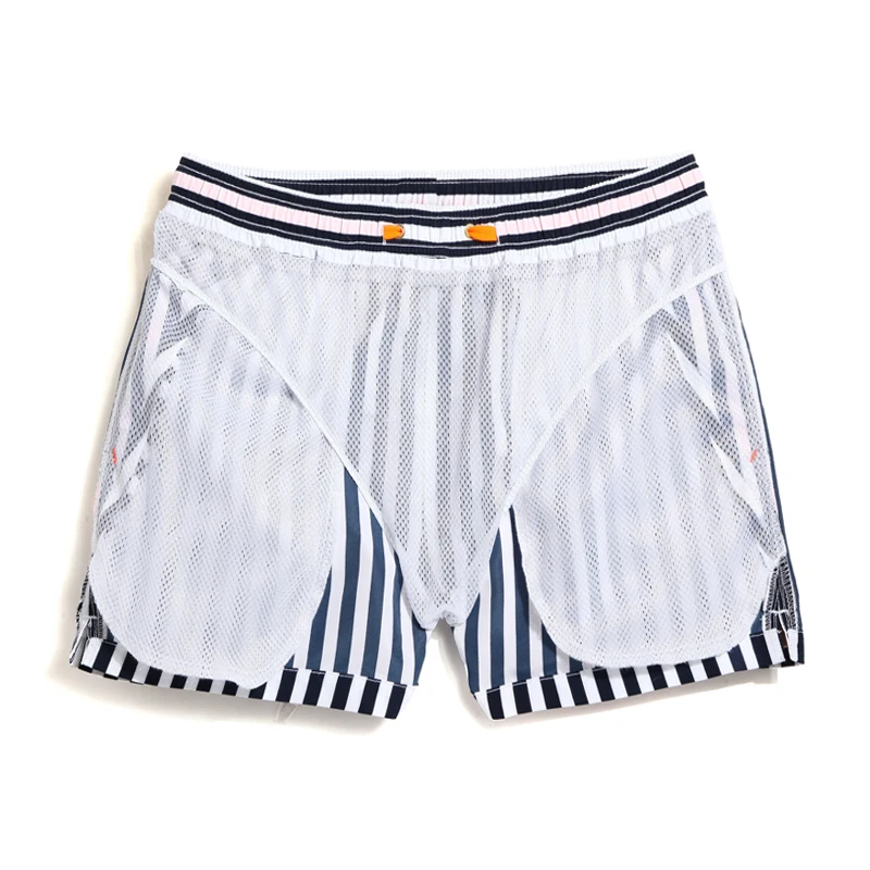 QIKE quick-drying sports shorts vertical stripe triangular mesh lined beach pants men\'s loose three-piece hot spring swimming